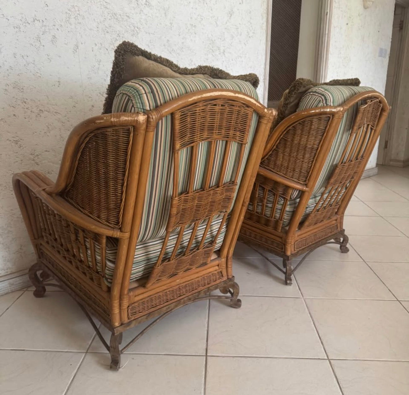 Set of 2 Rattan/Metal Base Accent Chairs