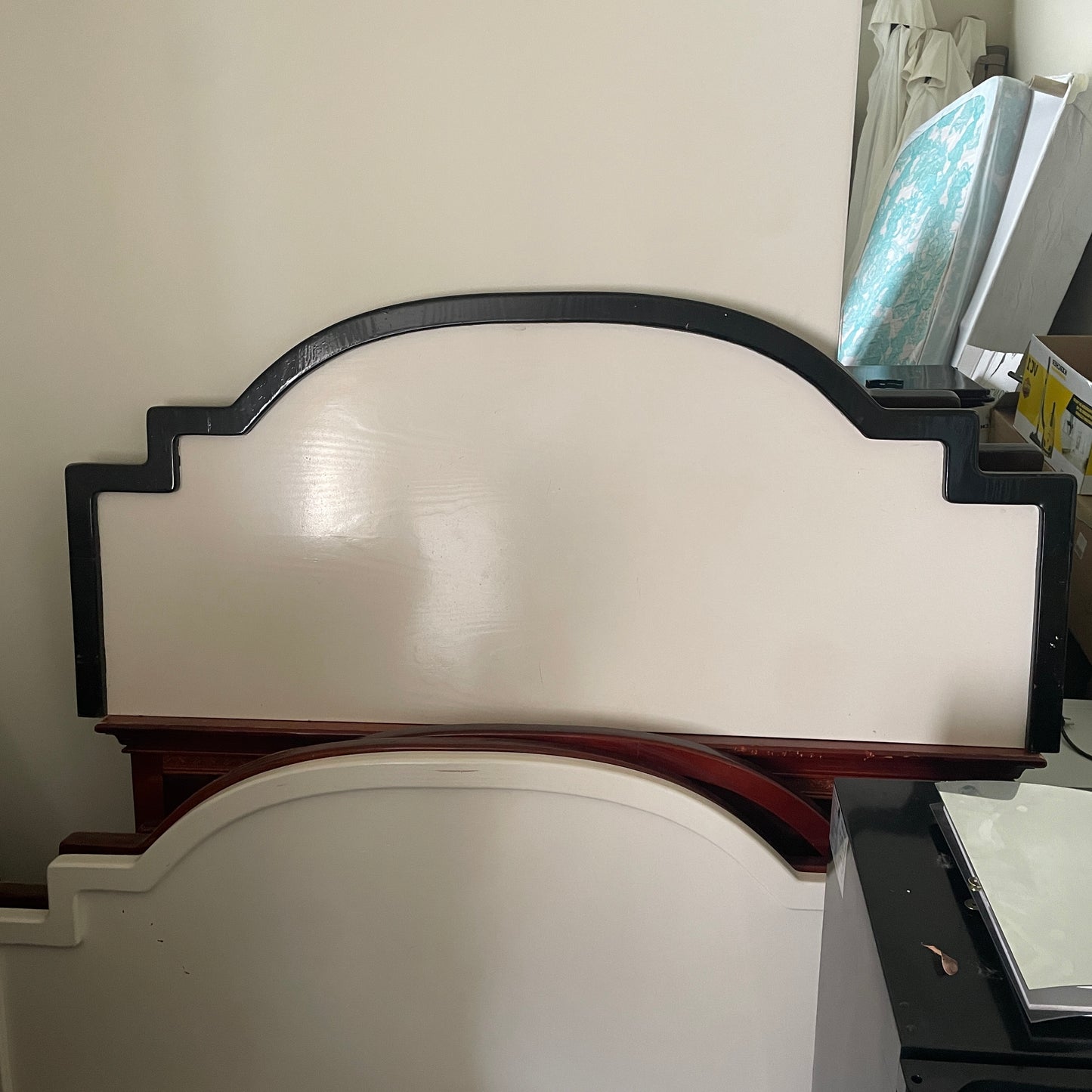 1 white Headboard With Brown Trim