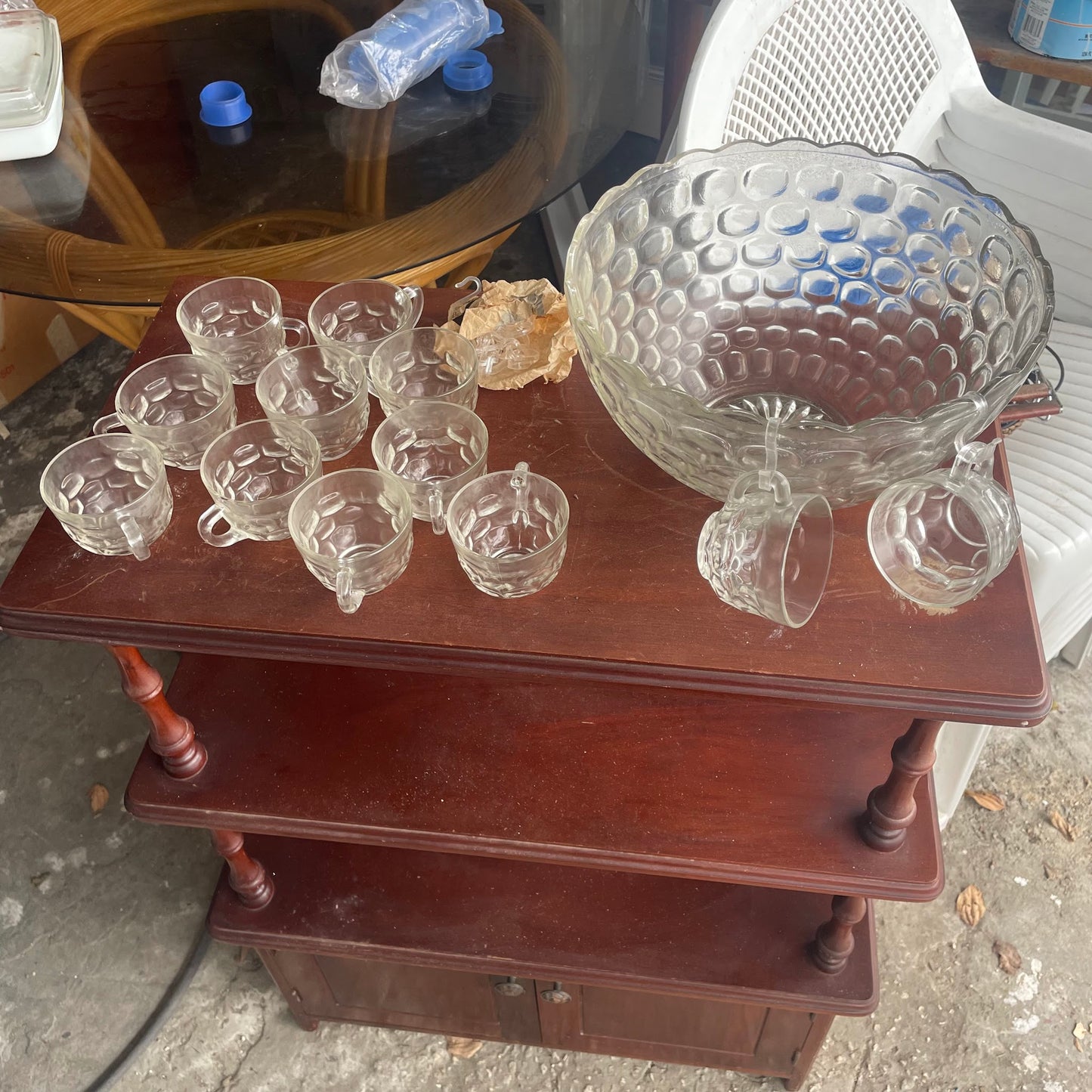 13-Piece Hobnail Glass Punch Bowl Set