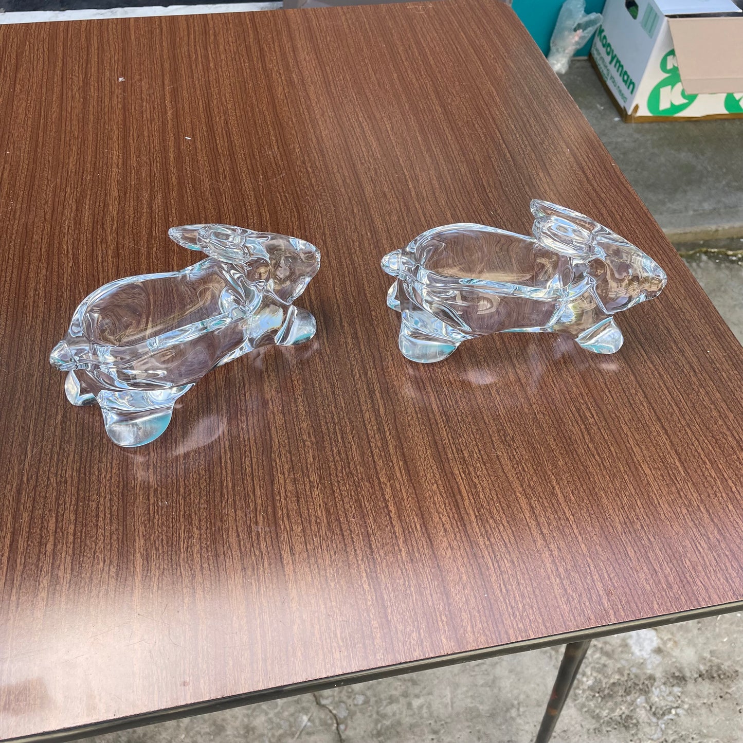 2 Glass Rabbit Figurines