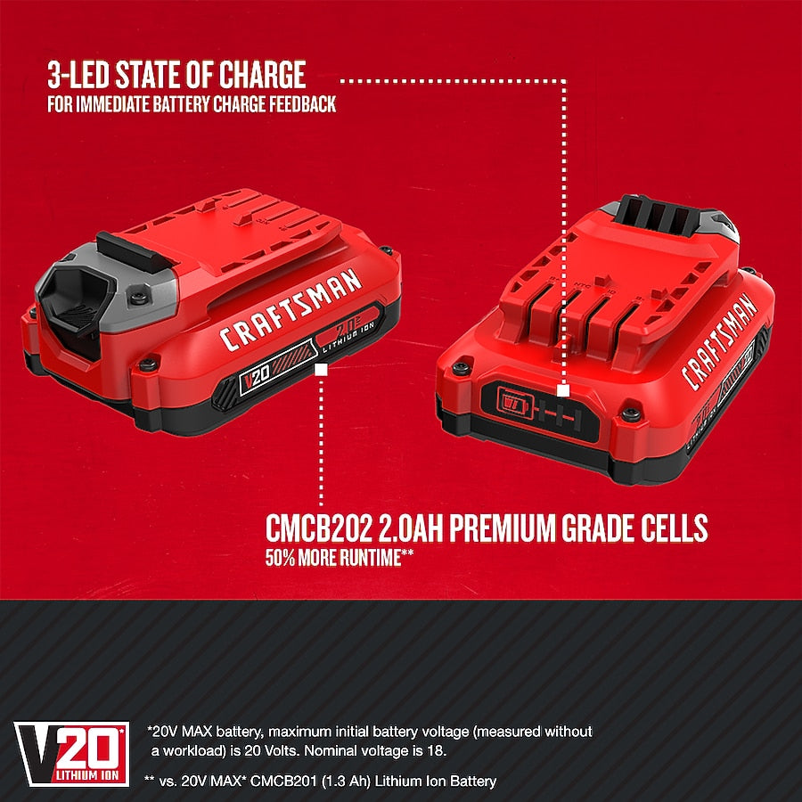 Set of 4 CRAFTSMAN V20 20 Volt Batteries (2.0 Ah 2.0 Ah Lithium-ion)