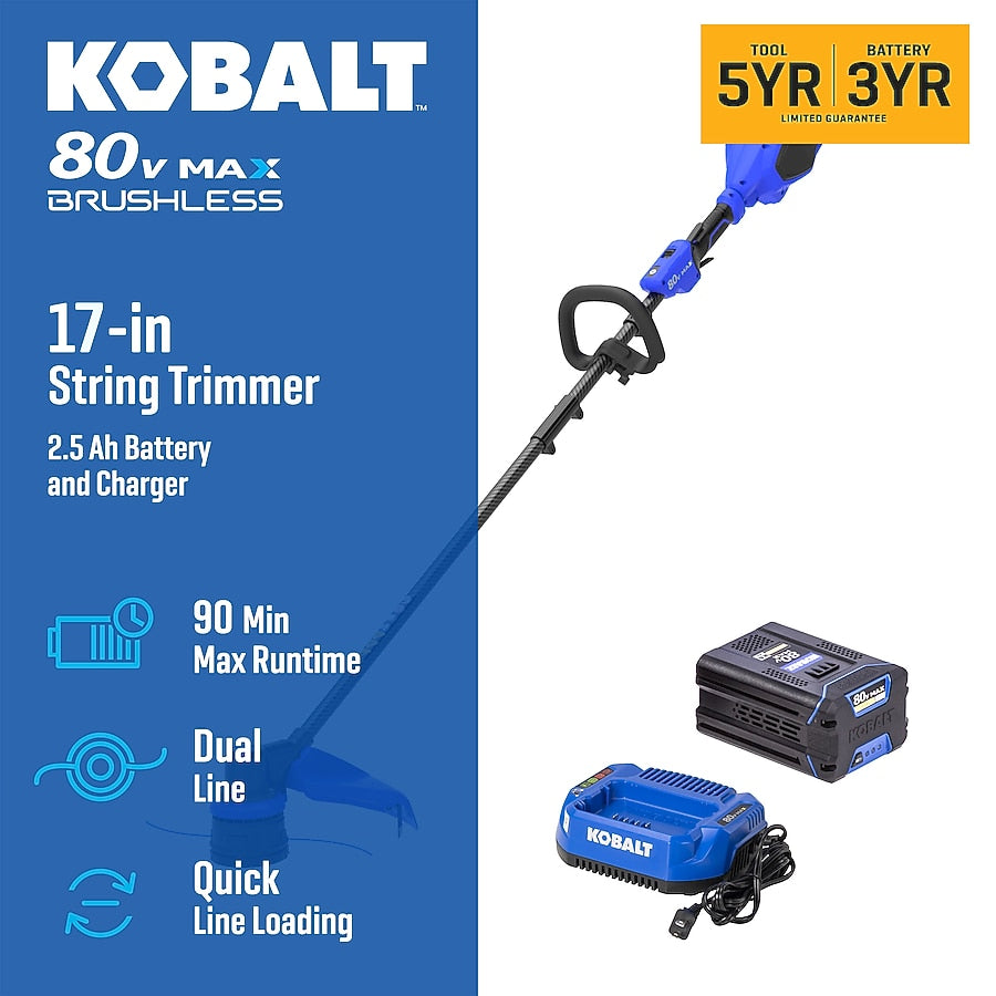 Kobalt Carbon Fiber 80-volt 17-in Straight Shaft Battery String Trimmer 2.5 Ah (Battery Included) (Charger Included)