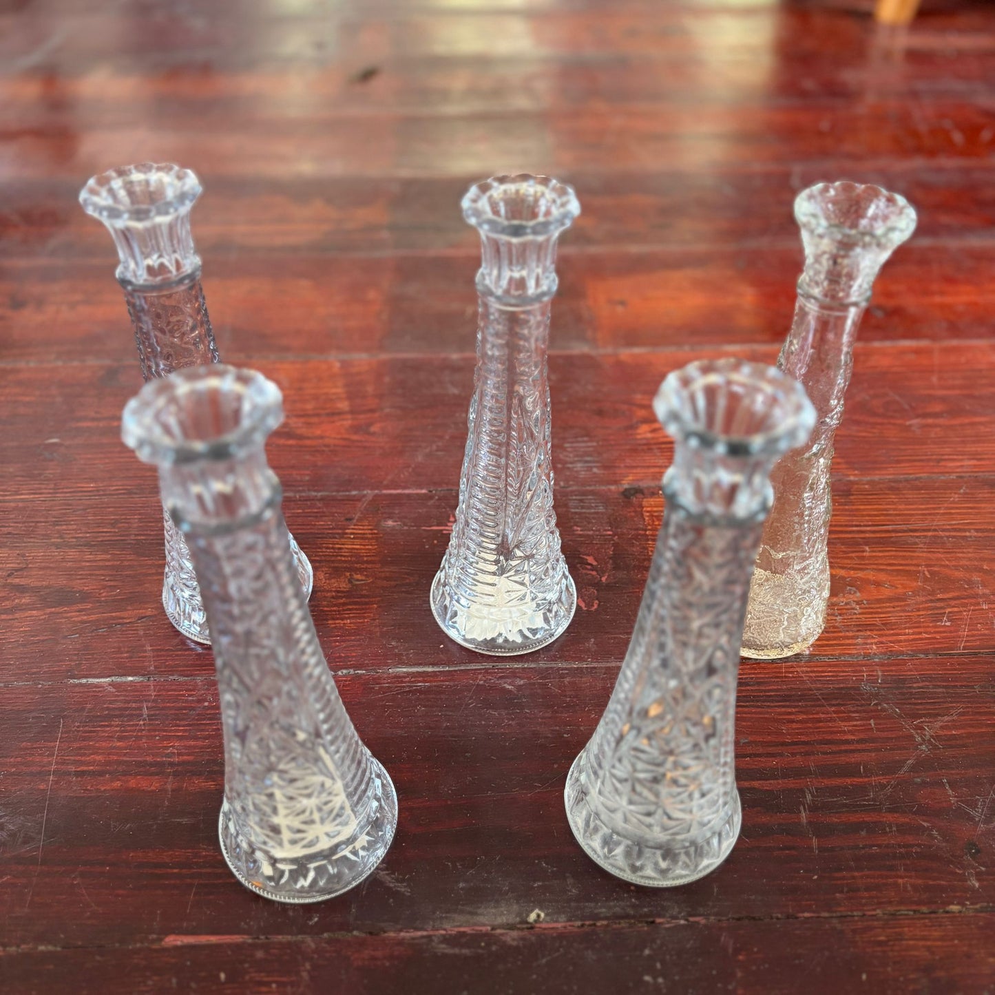 5 Pressed Glass Bud Vases