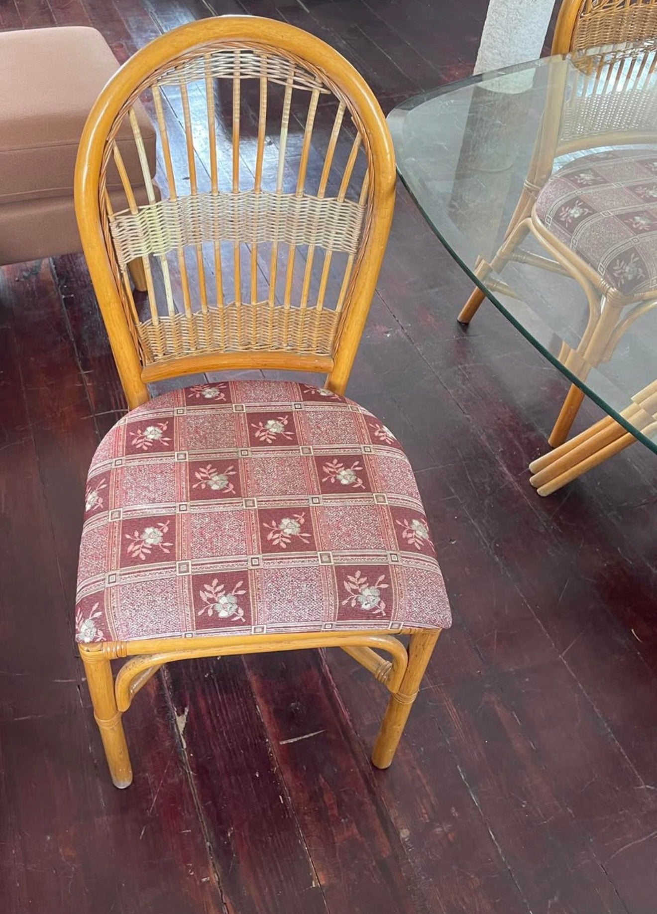 5 Piece Rattan/Glass Top Dining Set
