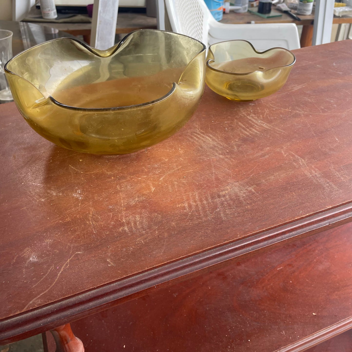 Amber Glass Decorative Bowls, Set of 2