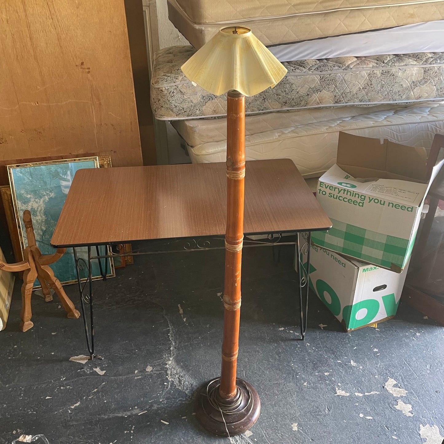 Bamboo Style Floor Lamp with Pleated Shade