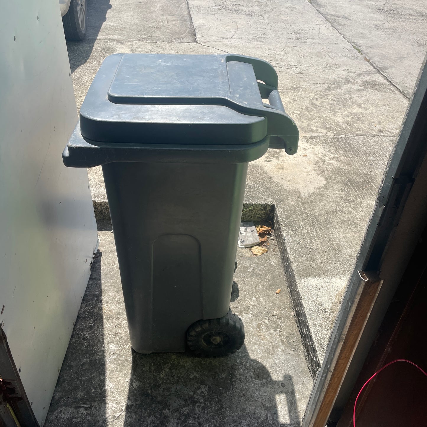 Grey Plastic Wheeled Trash Can