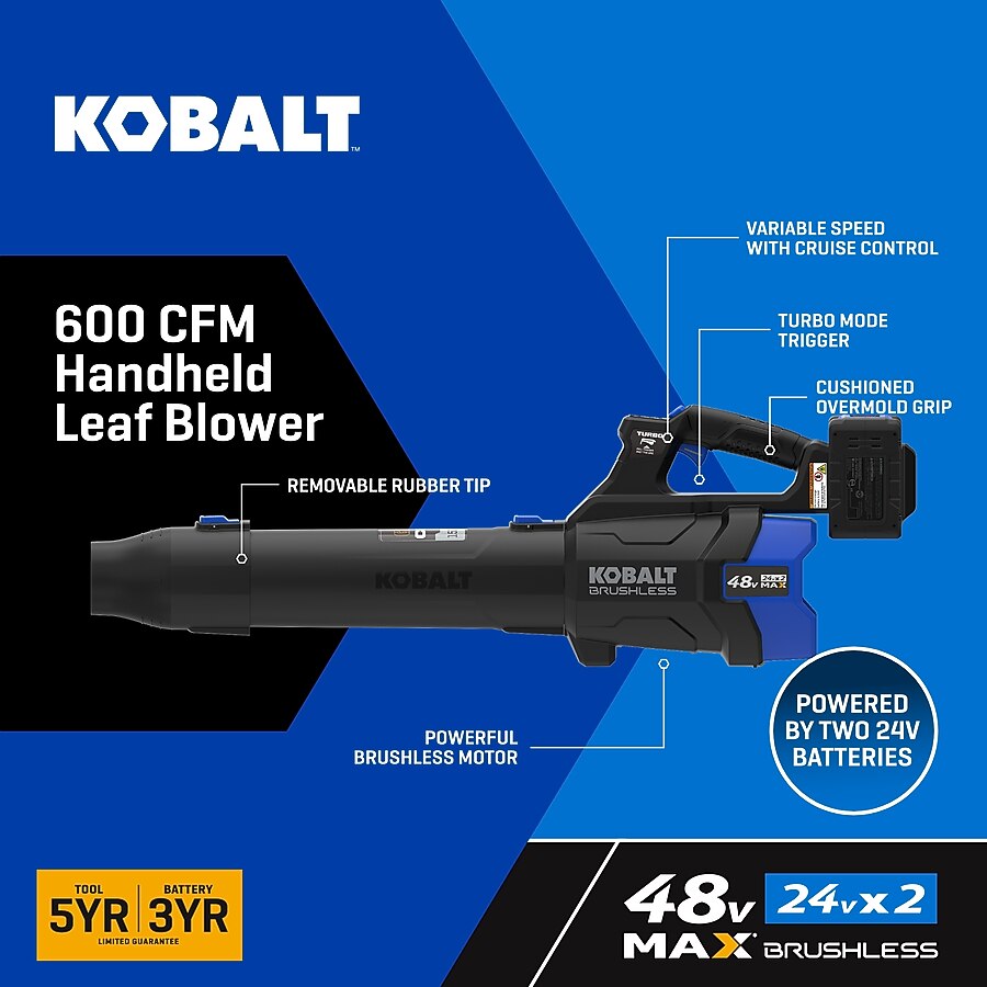 Kobalt 48V MAX (24v x 2) 600-CFM 150-MPH Battery Handheld Leaf Blower