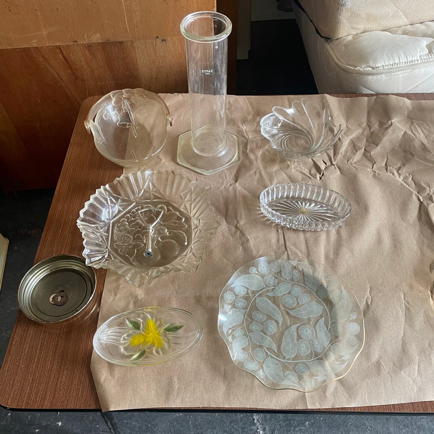 Mixed Lot of Vintage Clear Glassware including KIMAX Cylinder