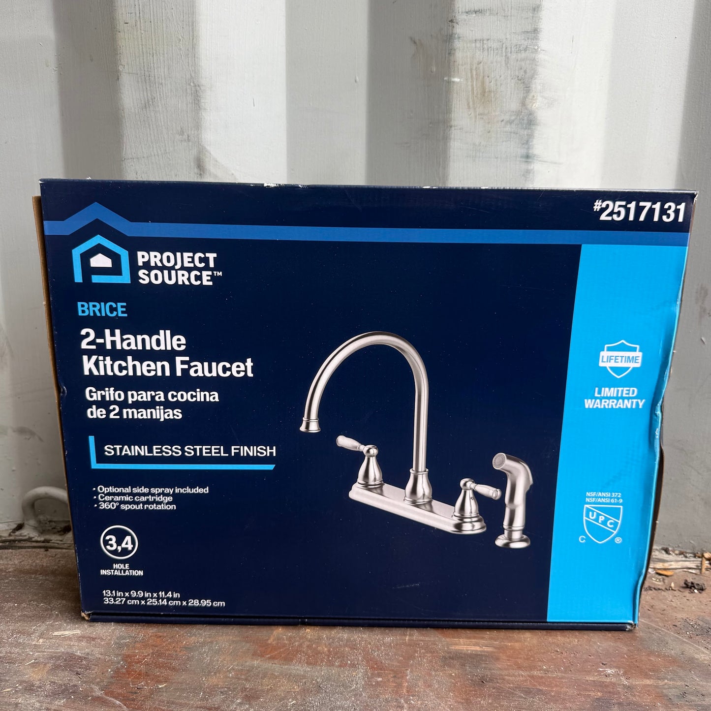 Project Source BRICE Polished Chrome Double Handle Deck-mount Kitchen Faucet