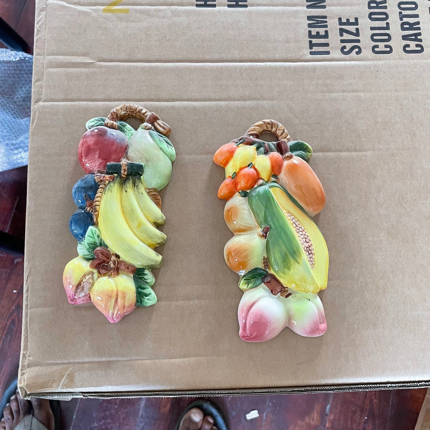 Set of 2 Assorted Ceramic Fruit Wall Decor Plaques