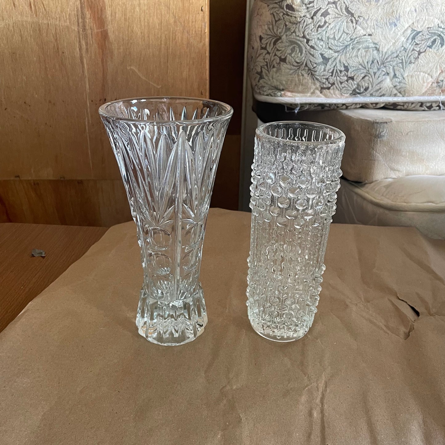 Set of 2 Cut Glass and Hobnail Vases