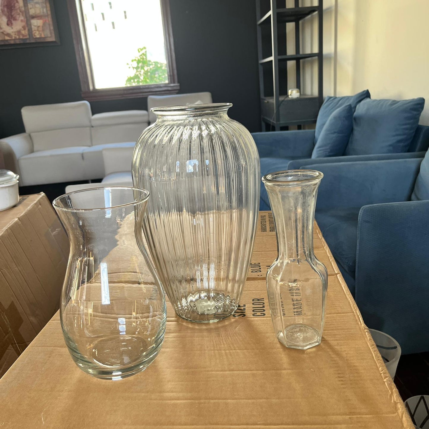 Set of 3 Assorted Clear Glass Vases