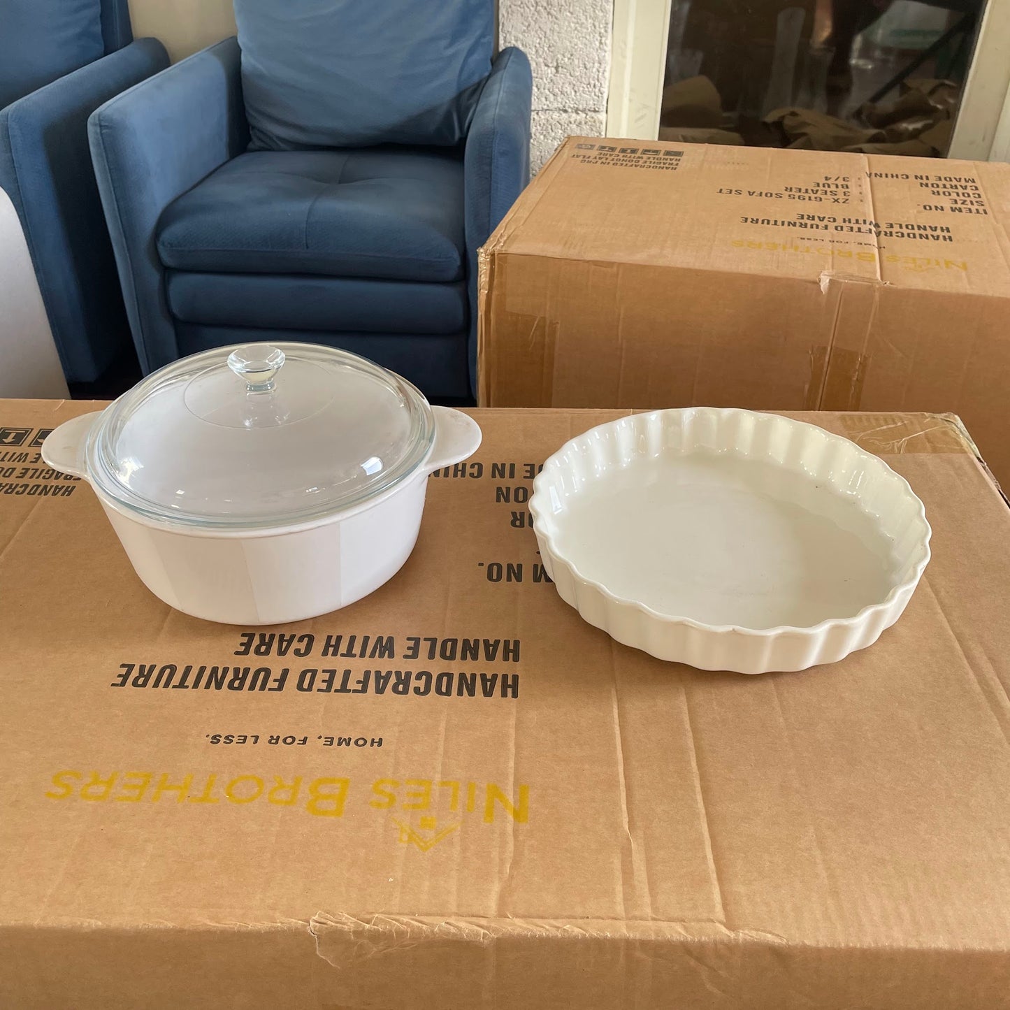White Ceramic Casserole Dish with Glass Lid
