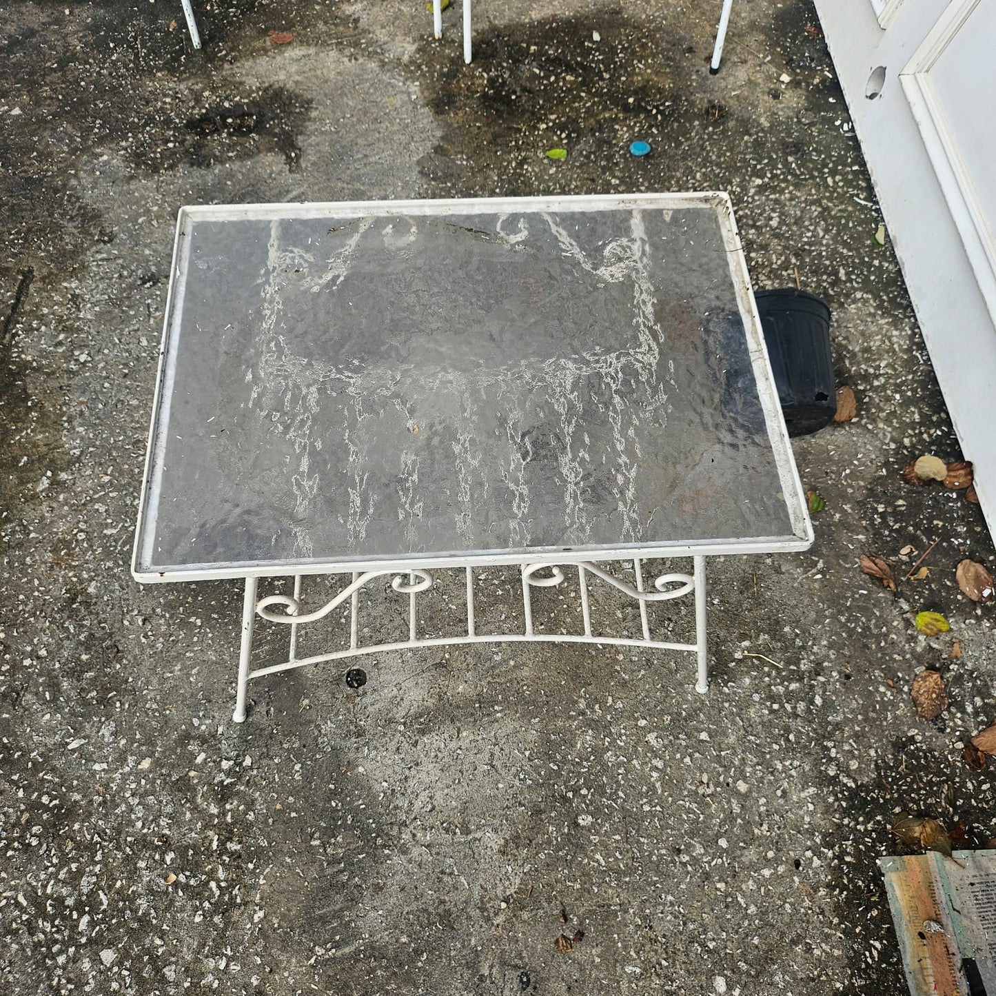 White Metal Frosted Glass Top Patio Side Table