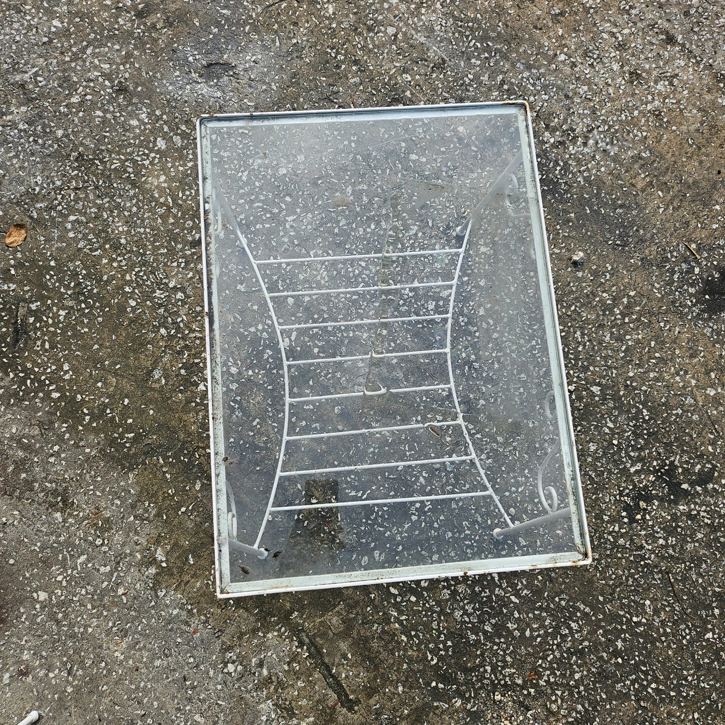 White Metal Glass Top Patio Side Table