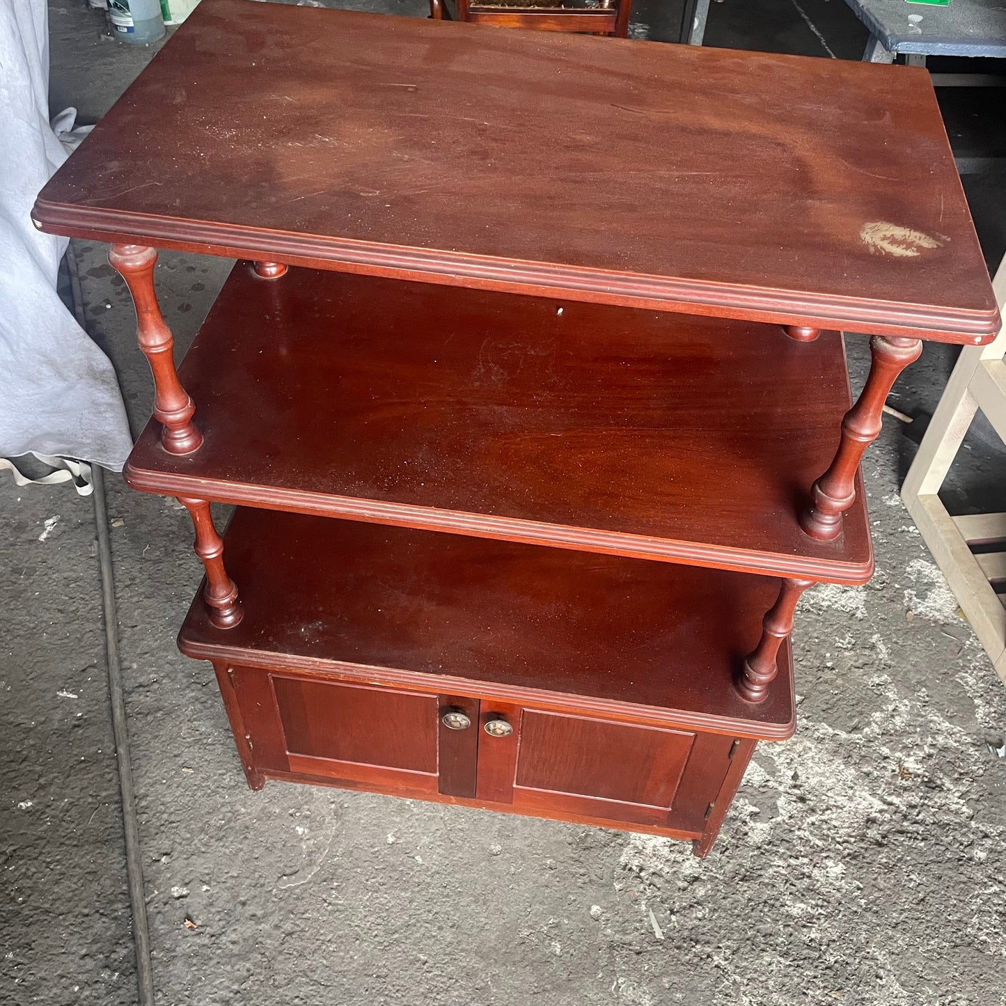 Wooden 3-Tier Shelf Unit with Cabinet