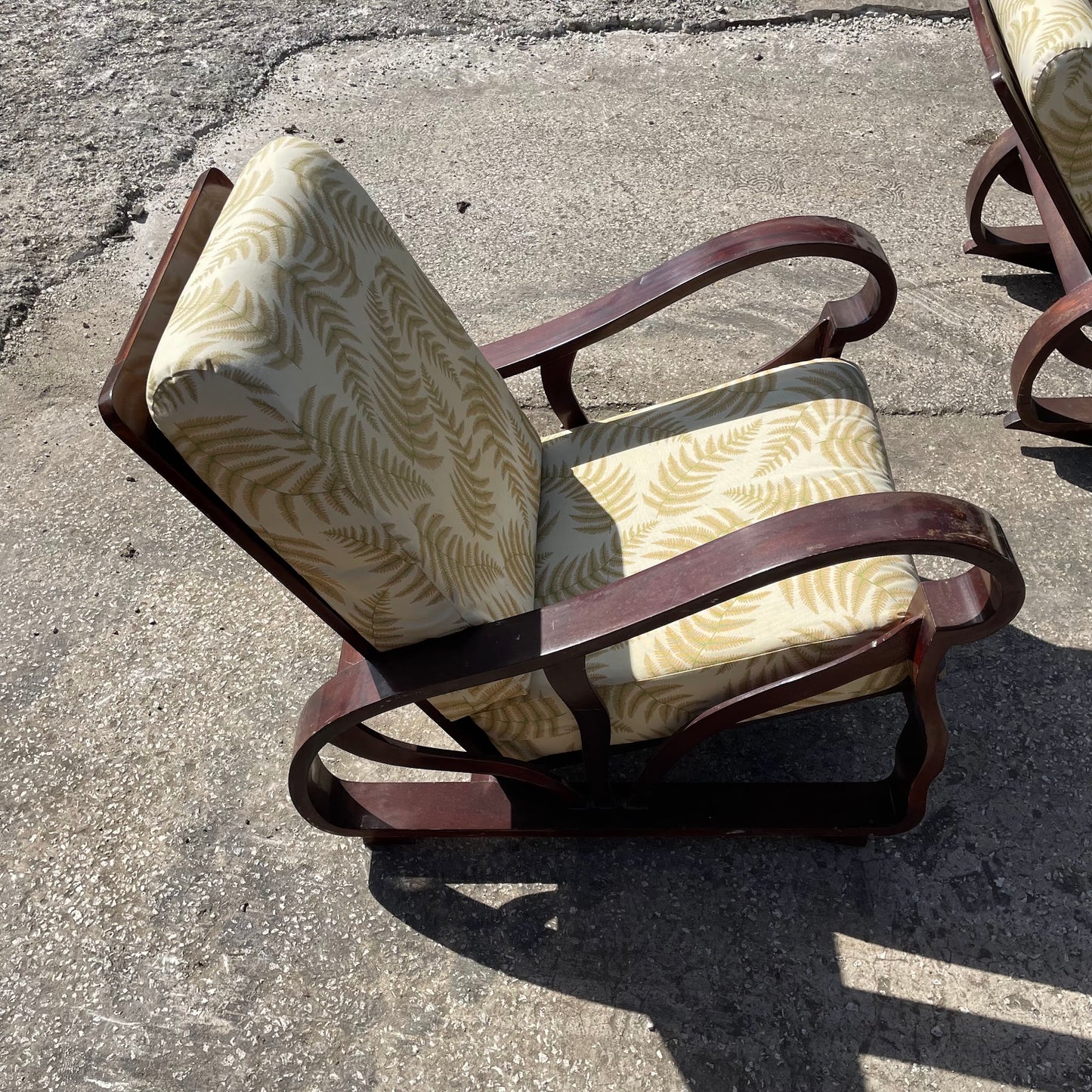 Wooden Armchair with Fern Pattern Cushions #2