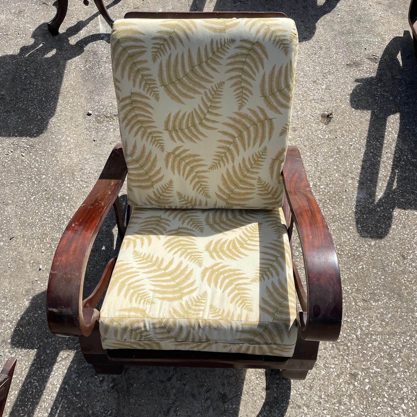 Wooden Armchair with Fern Pattern Upholstery
