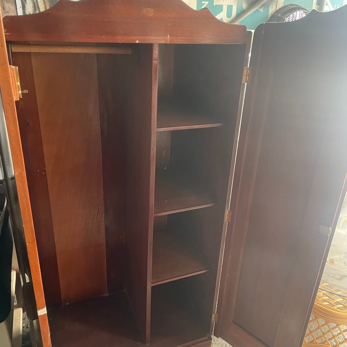Wooden Wardrobe with Mirror and Carved Door