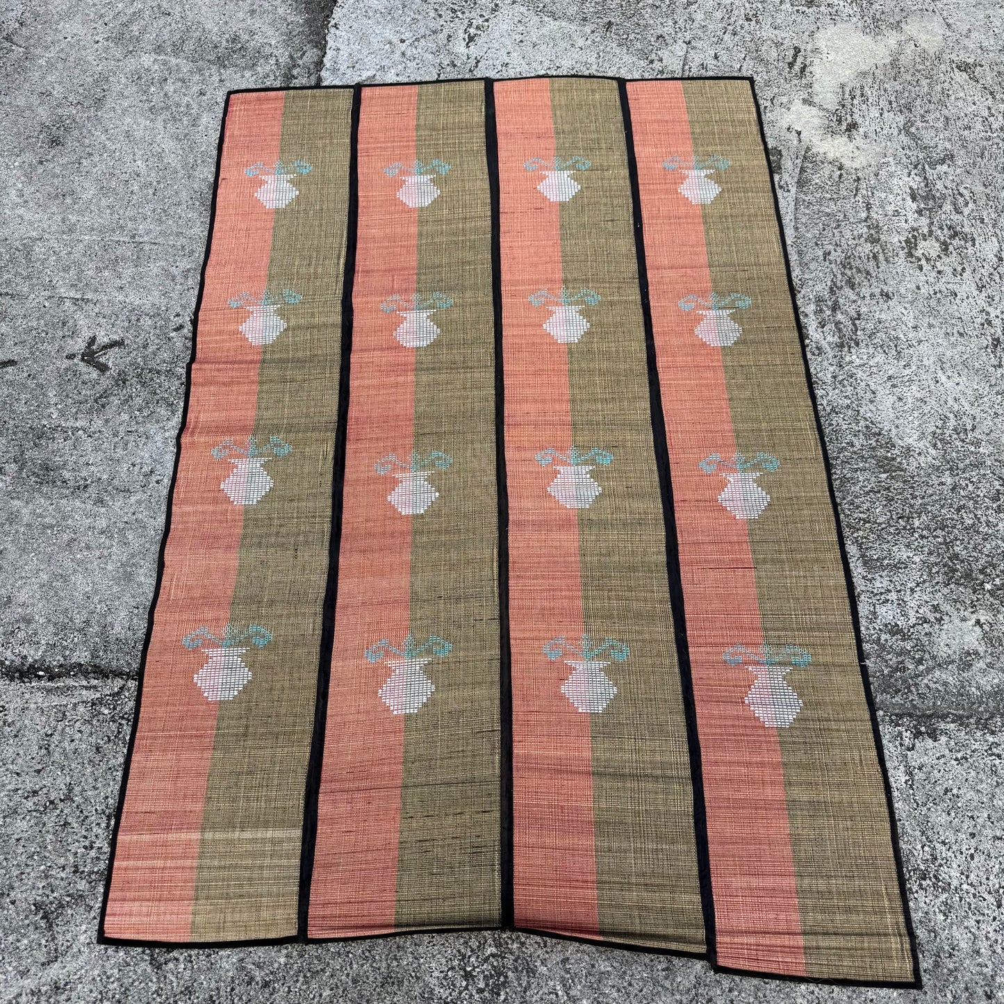 Woven Striped Floral Mat