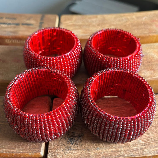 4 Red Beaded Napkin Rings