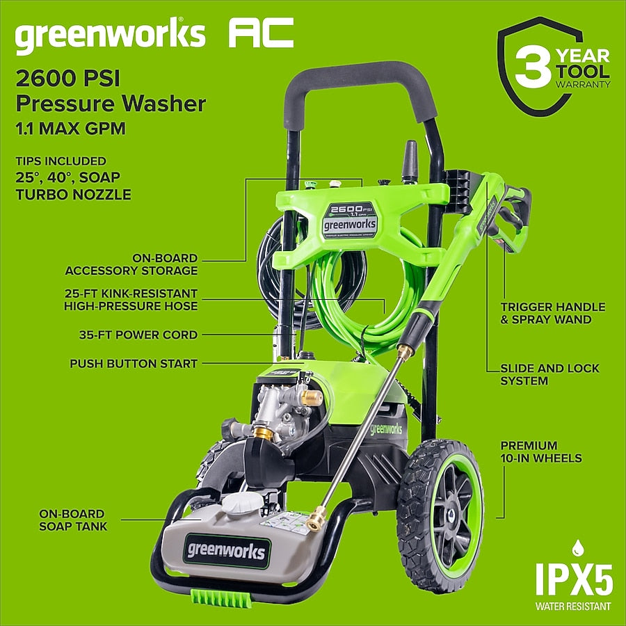 Greenworks 2600-PSI 1.1-GPM Cold Water Electric Pressure Washer