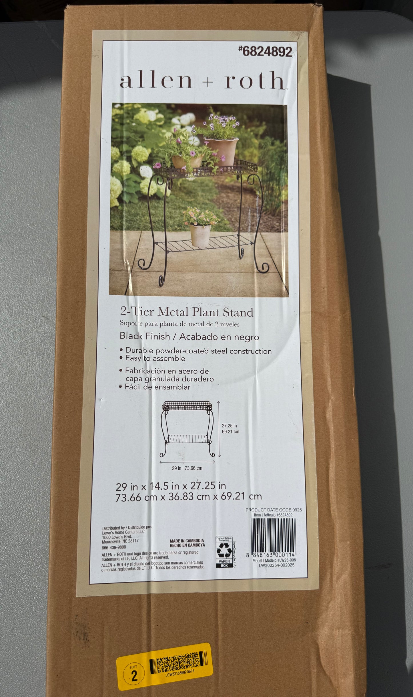 allen + roth 27.3-in H x 23.5-in W Black Indoor/Outdoor Rectangular Steel Plant Stand