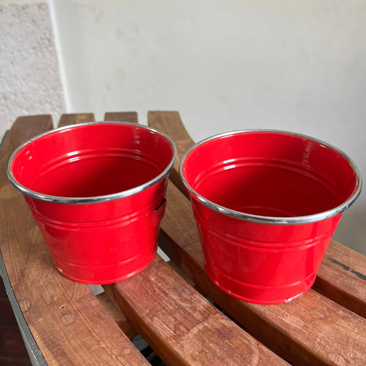 2 Small Metal Plant Pots