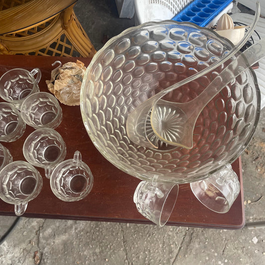 13-Piece Hobnail Glass Punch Bowl Set