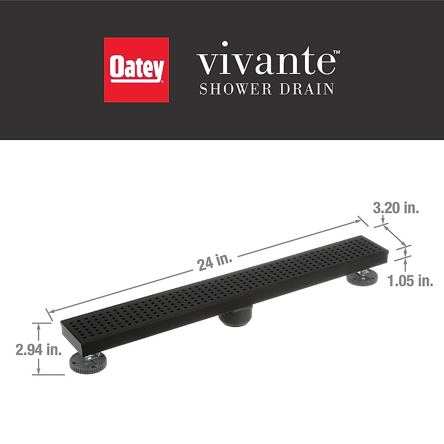 Oatey Vivante 24-in Matte Black Linear Shower Drain with Square Pattern