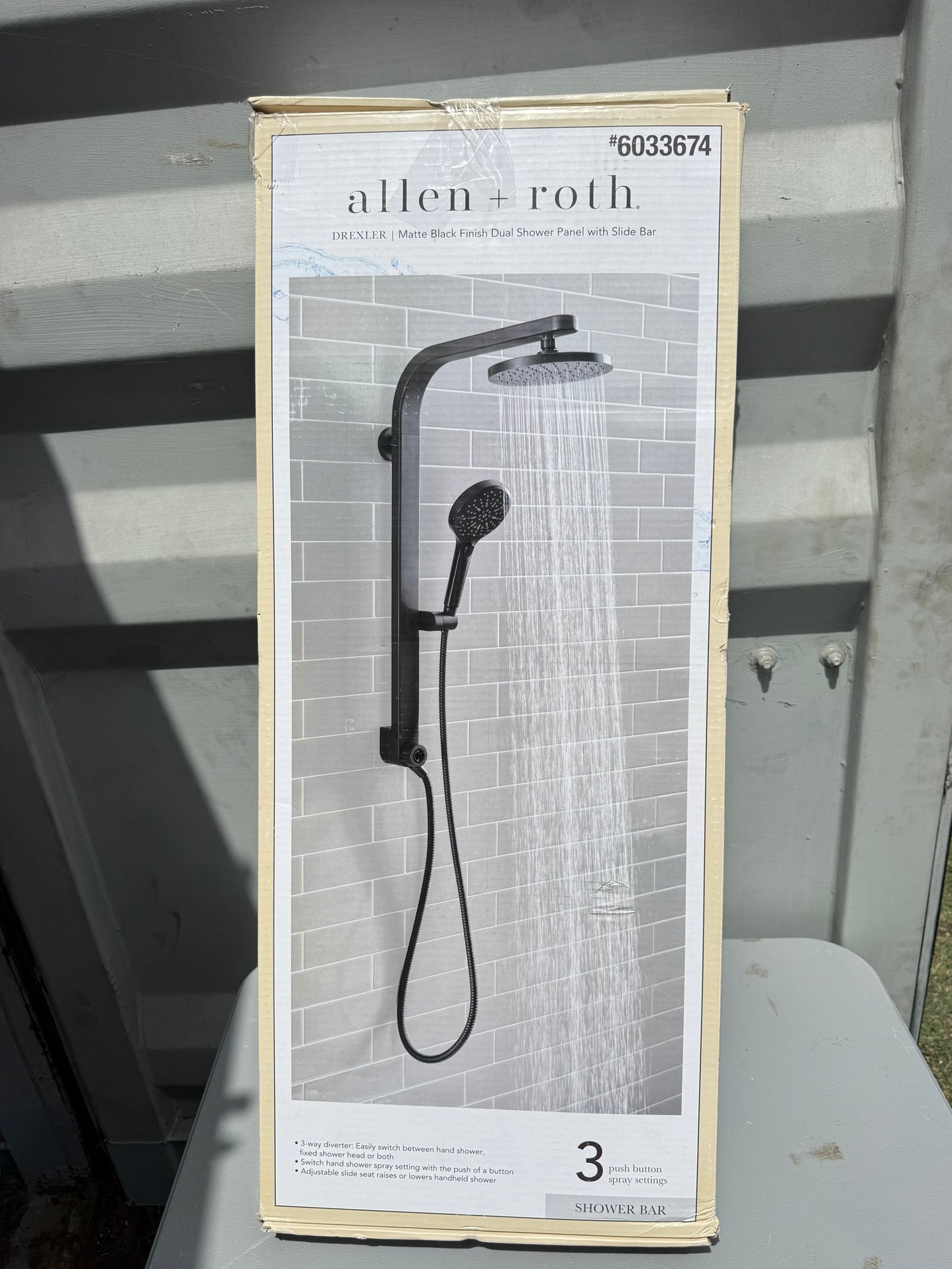allen + roth Drexler Black 7.87-in Dual Head Shower Panel System with 3-Way Diverter