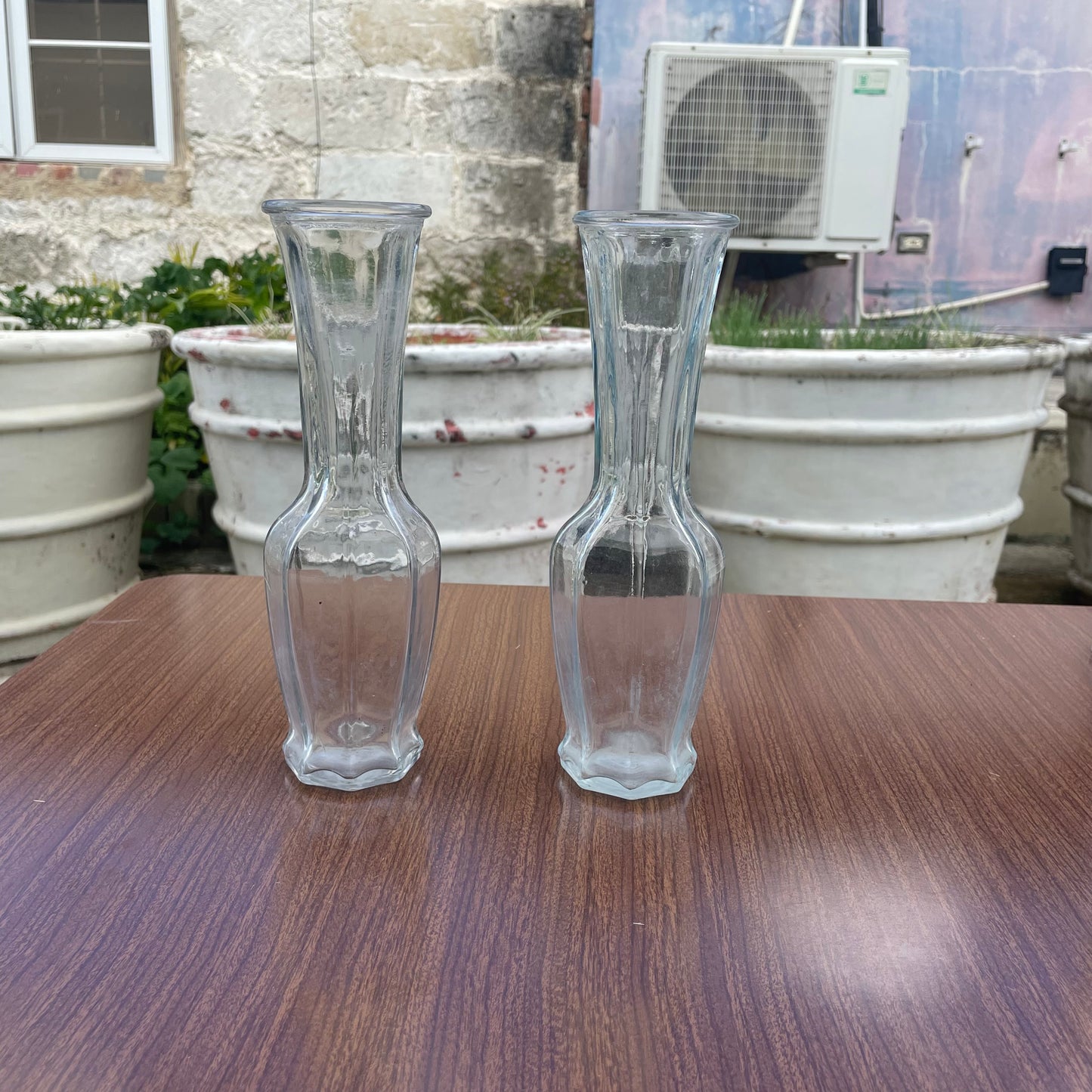 2 Ribbed Glass Vases