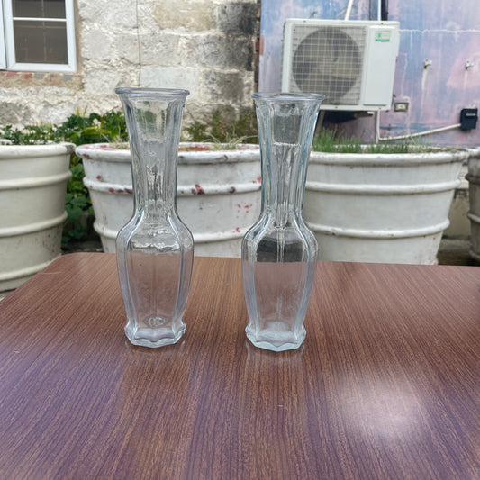 2 Ribbed Glass Vases