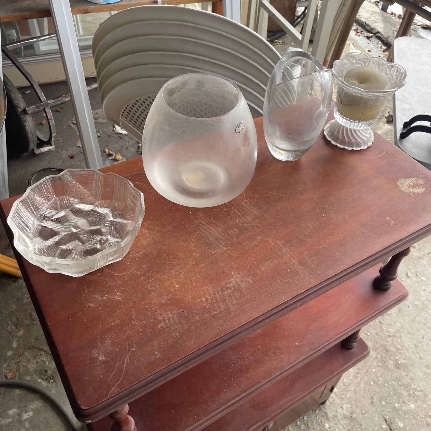 2 vases + Glass Candle Holder + Glass Platter
