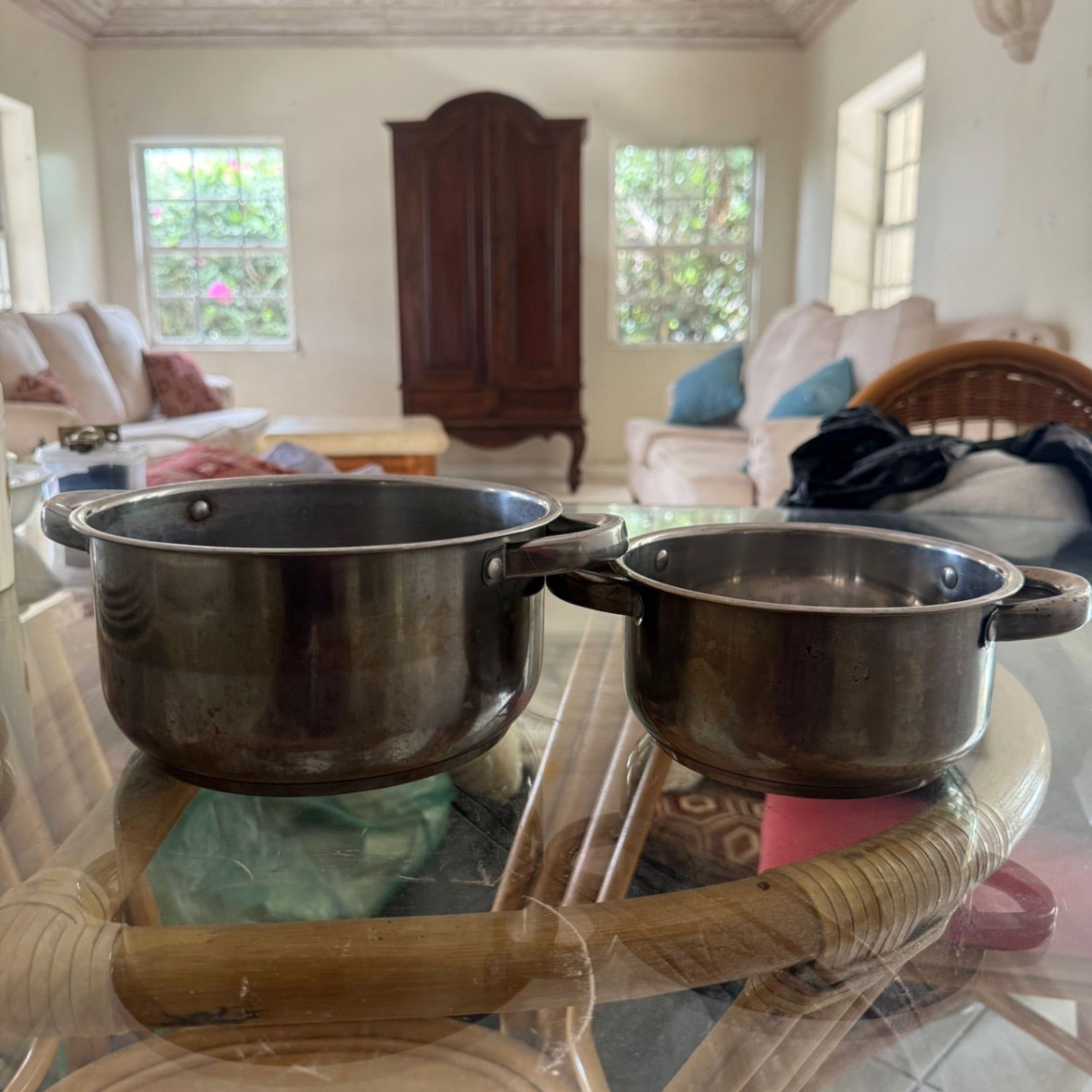 2 stainless steel pots