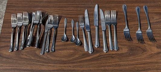 Assorted Plastic + Stainless Steel Flatware Sets