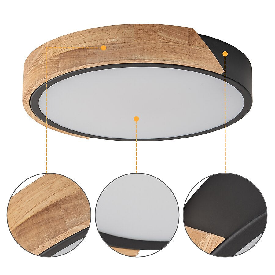 Cattleya 12.75-in Matte Black and Woodgrain Indoor 1 -Light LED Tunable White Ceiling Light