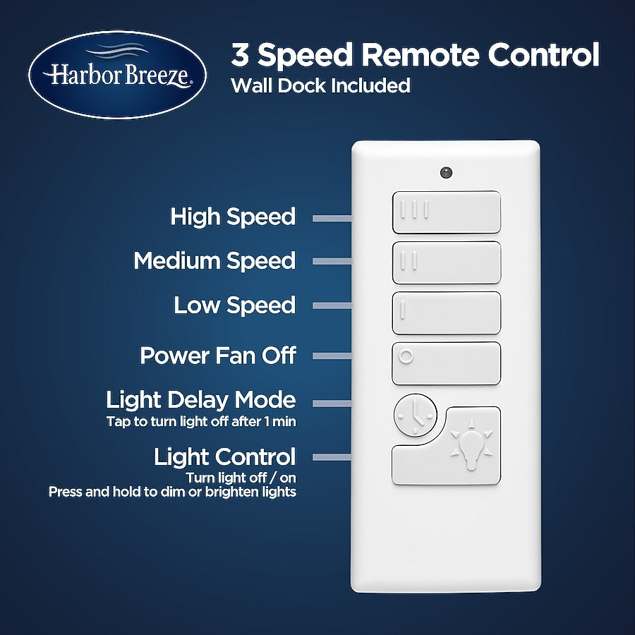 Harbor Breeze Universal 4.72-in 3 Speed 3 Setting White Plastic Indoor/Outdoor Slope Ceiling Fan Remote