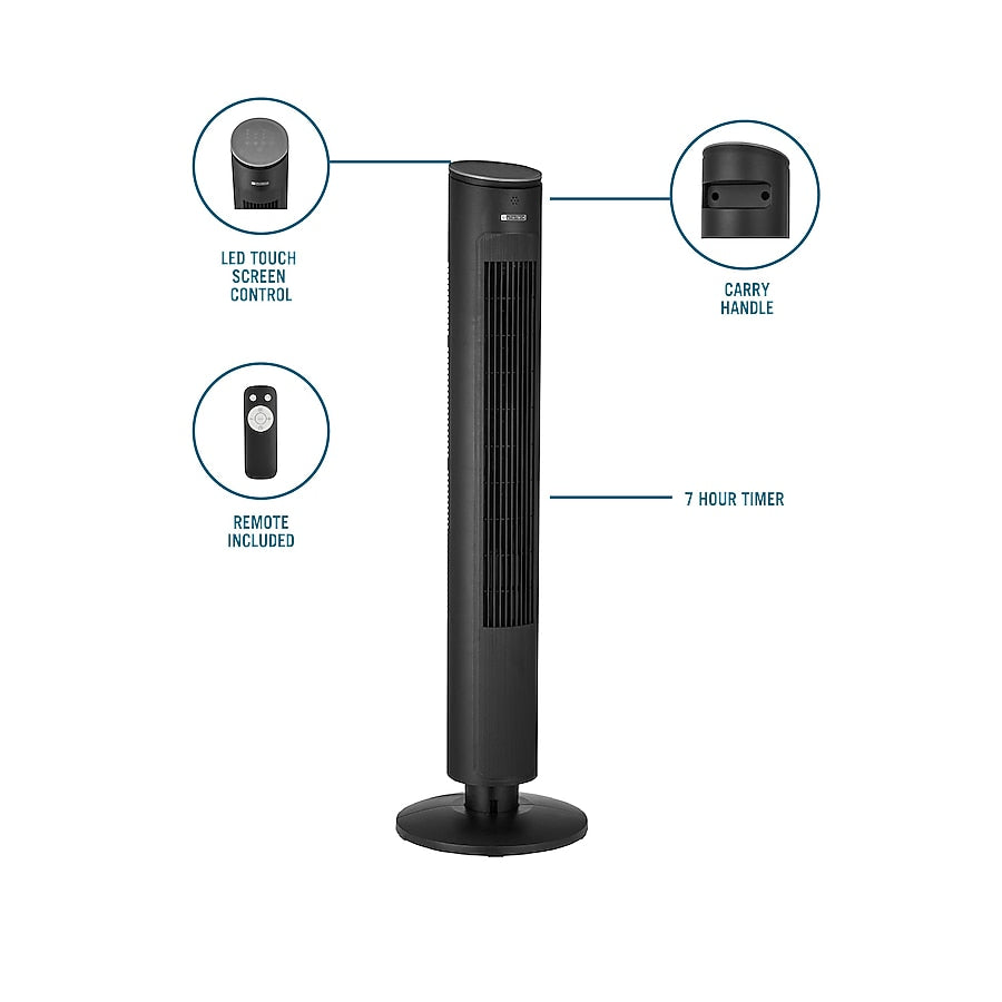 Utilitech 42-in Indoor Oscillating Tower Fan, in BLACK/MATTE with Remote
