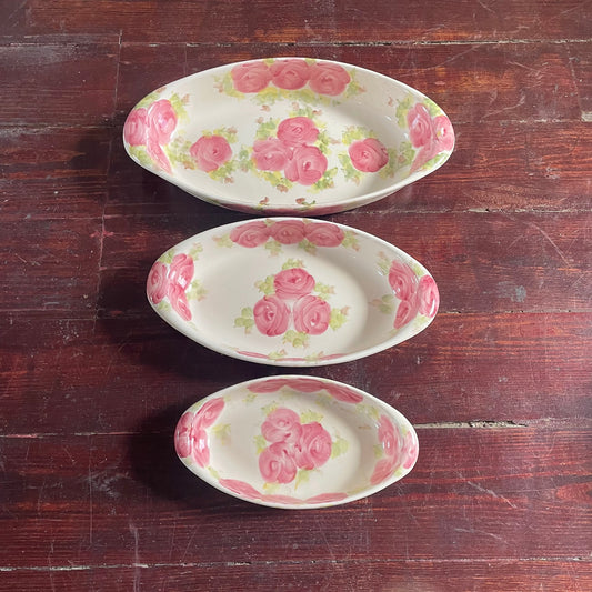 3-Piece Ceramic Pink Rose Floral Serving Dish Set