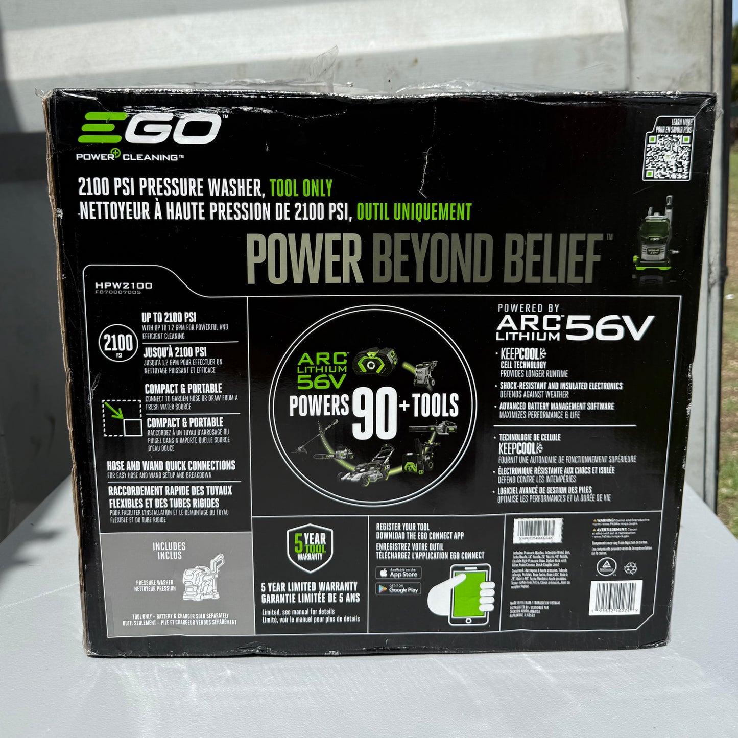 EGO POWER+ Compact 2100-PSI 1.2-GPM Cold Water Battery Pressure washer with 4 Spray Tips