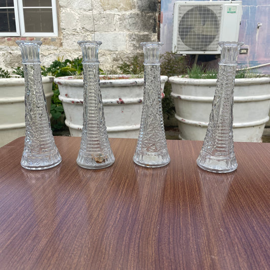 4 Patterned Glass Vases