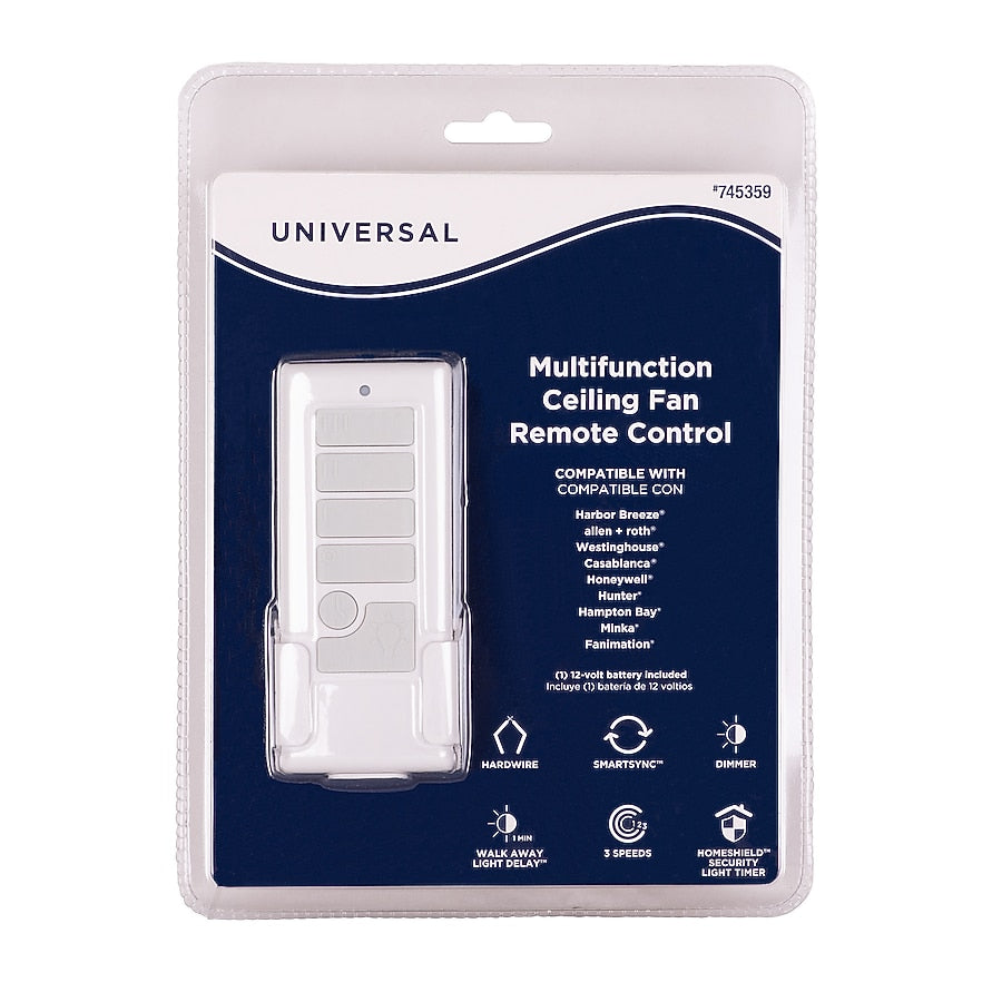 Harbor Breeze Universal 4.72-in 3 Speed 3 Setting White Plastic Indoor/Outdoor Slope Ceiling Fan Remote