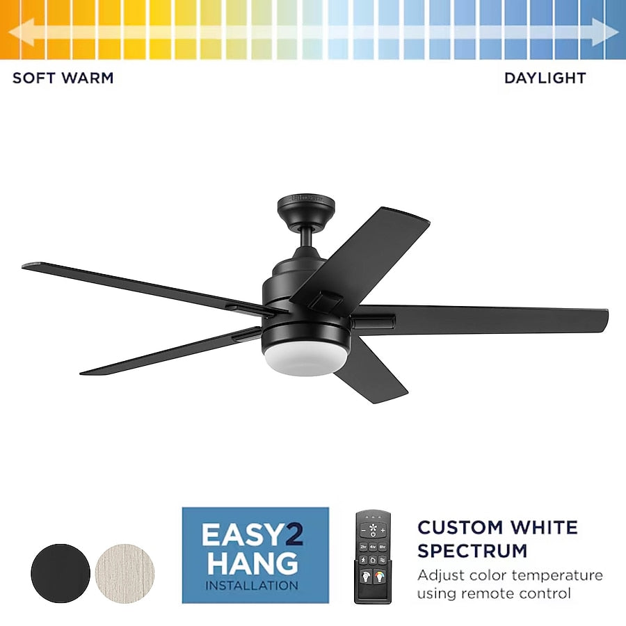 Harbor Breeze Flanagan III 52-in Matte Black with Black/Driftwood Blades Adjustable White