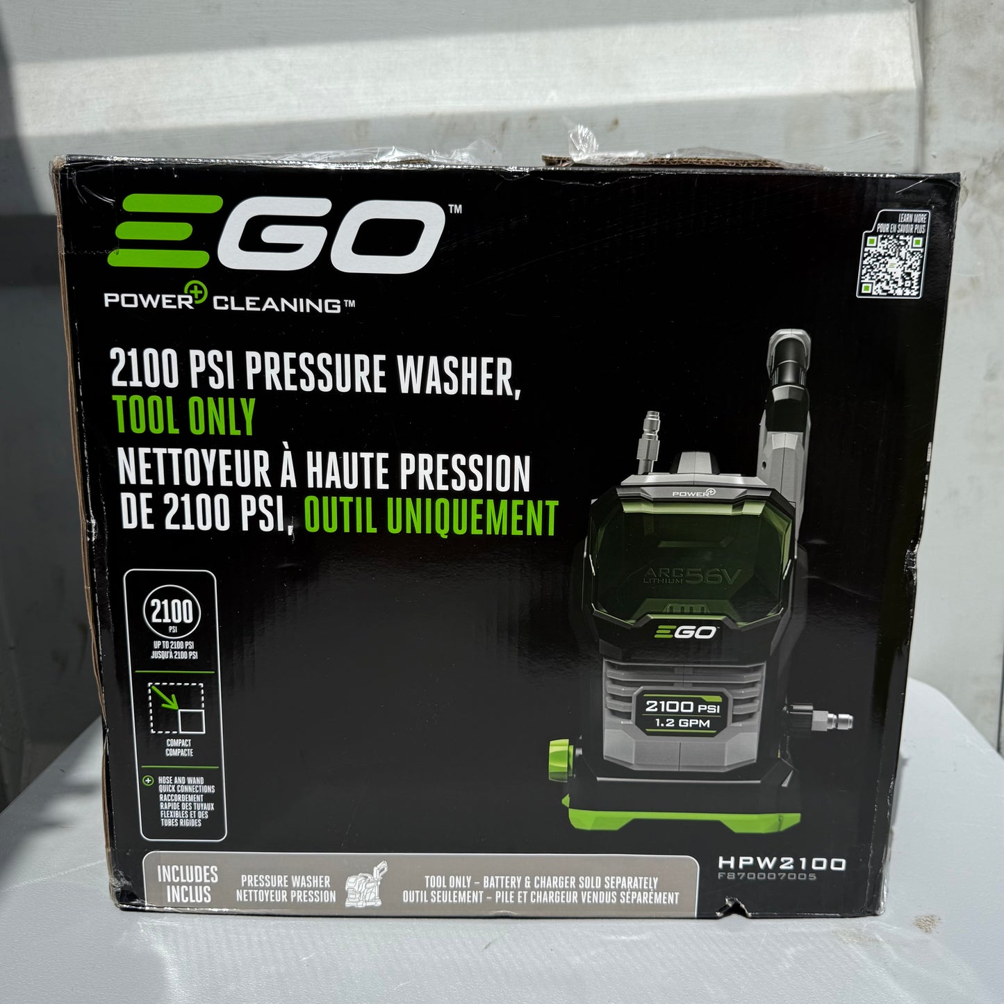 EGO POWER+ Compact 2100-PSI 1.2-GPM Cold Water Battery Pressure washer with 4 Spray Tips