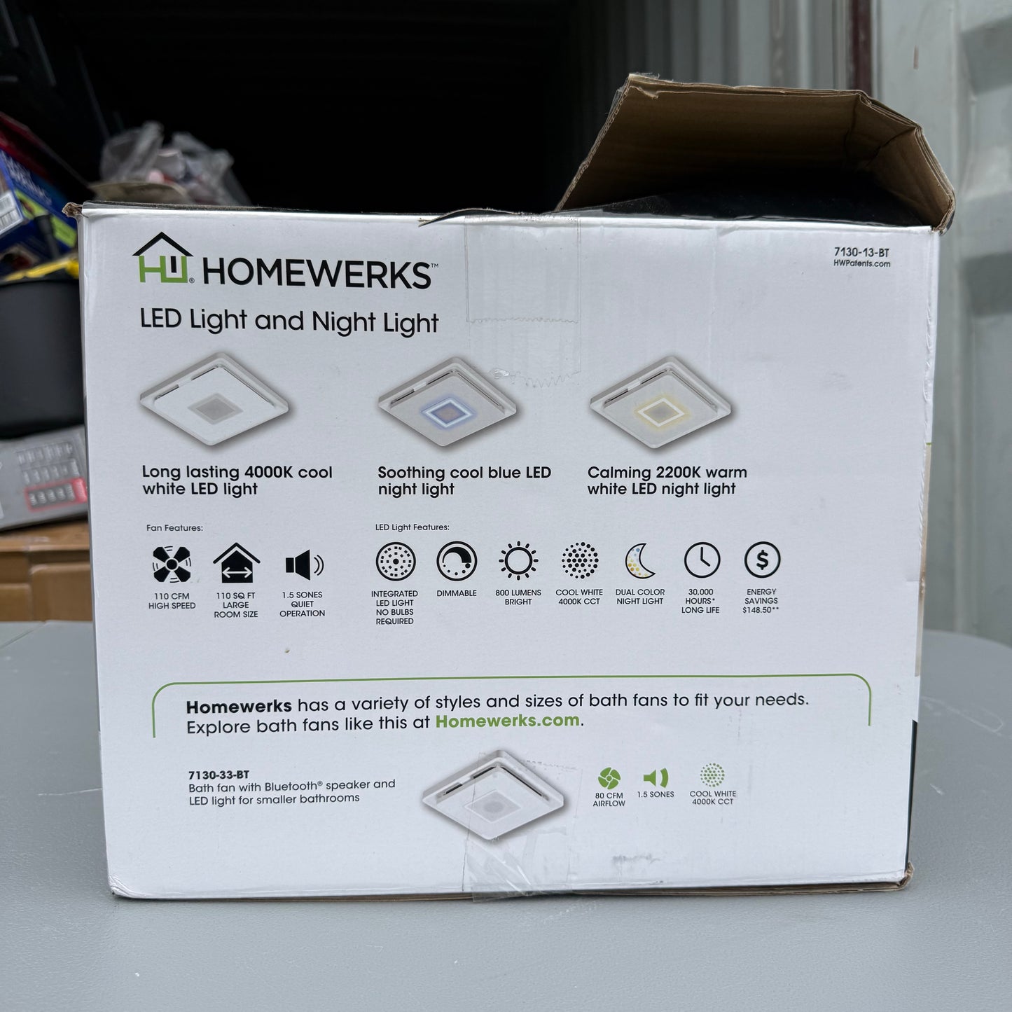 Homewerks 1.5-Sone 110-CFM White Decorative Lighted Bluetooth Compatibility Bathroom Ventilator Fan
