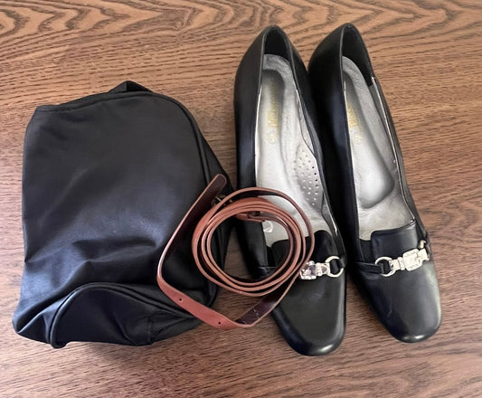 Pediconfort Daxon Black Work Shoes- Size 8 Women + Brown Belt + Black Pouch + Women’s Clothes