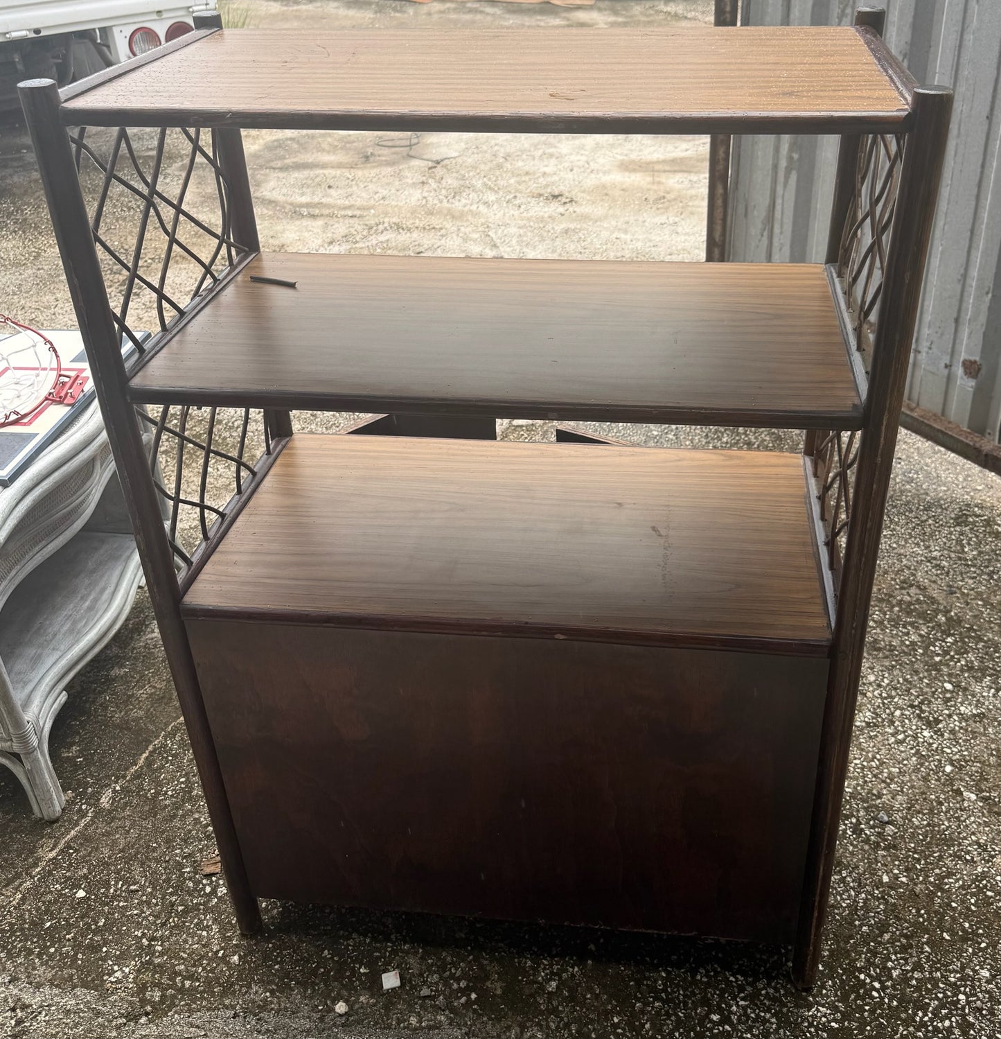 Antique Bamboo Cabinet w/ 3 Tier Shelving Unit- ( 17” W x 32.5” L x 49.5” H)