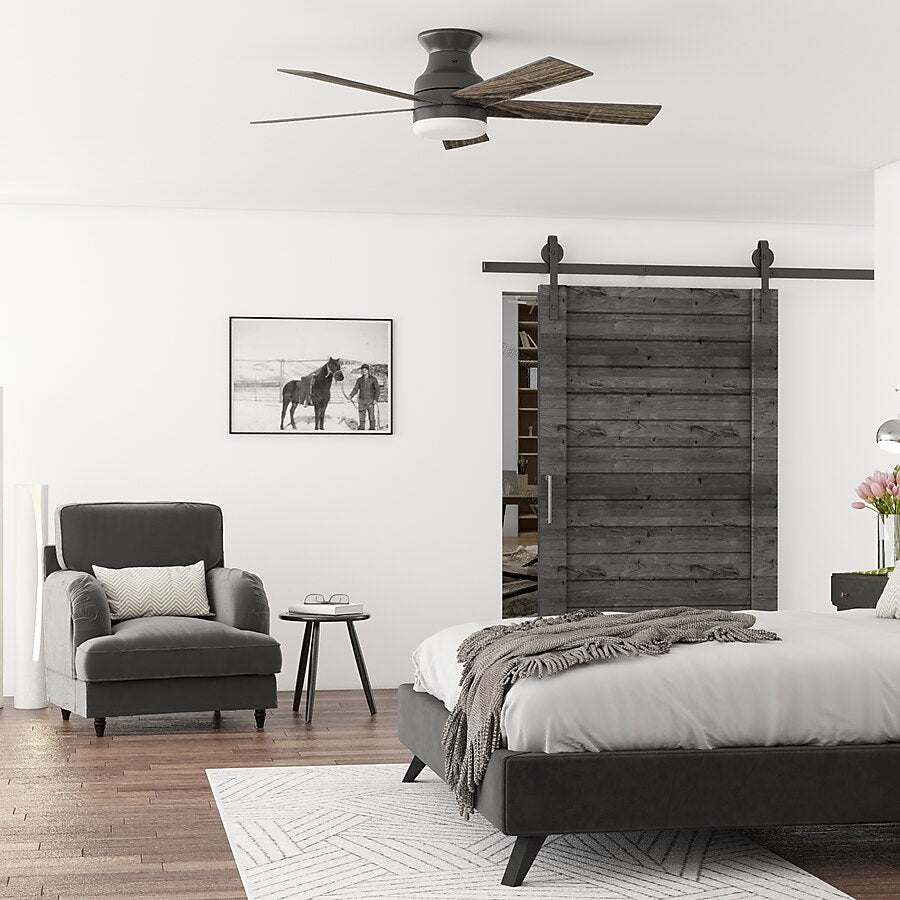 Harbor Breeze Crestwell 52-in Matte Black with Mocha/Cocoa Blades LED Flush Mount Ceiling Fan